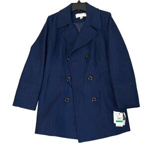 NWT Anne Klein Navy Double-Breasted Peacoat